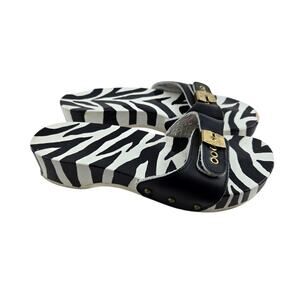 Vintage Dr Scholl's sandals Womens 6.5 7 Black Leather Zebra 70's Bohemian Retro